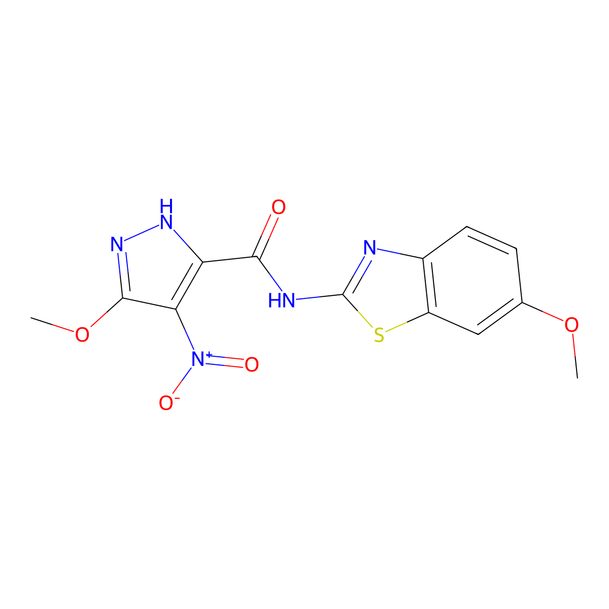 3-methoxy-N-(6-methoxy-1,3-benzothiazol-2-yl)-4-nitro-1H-pyrazole-5-carboxamide molecular structure, CAS 514818-58-7