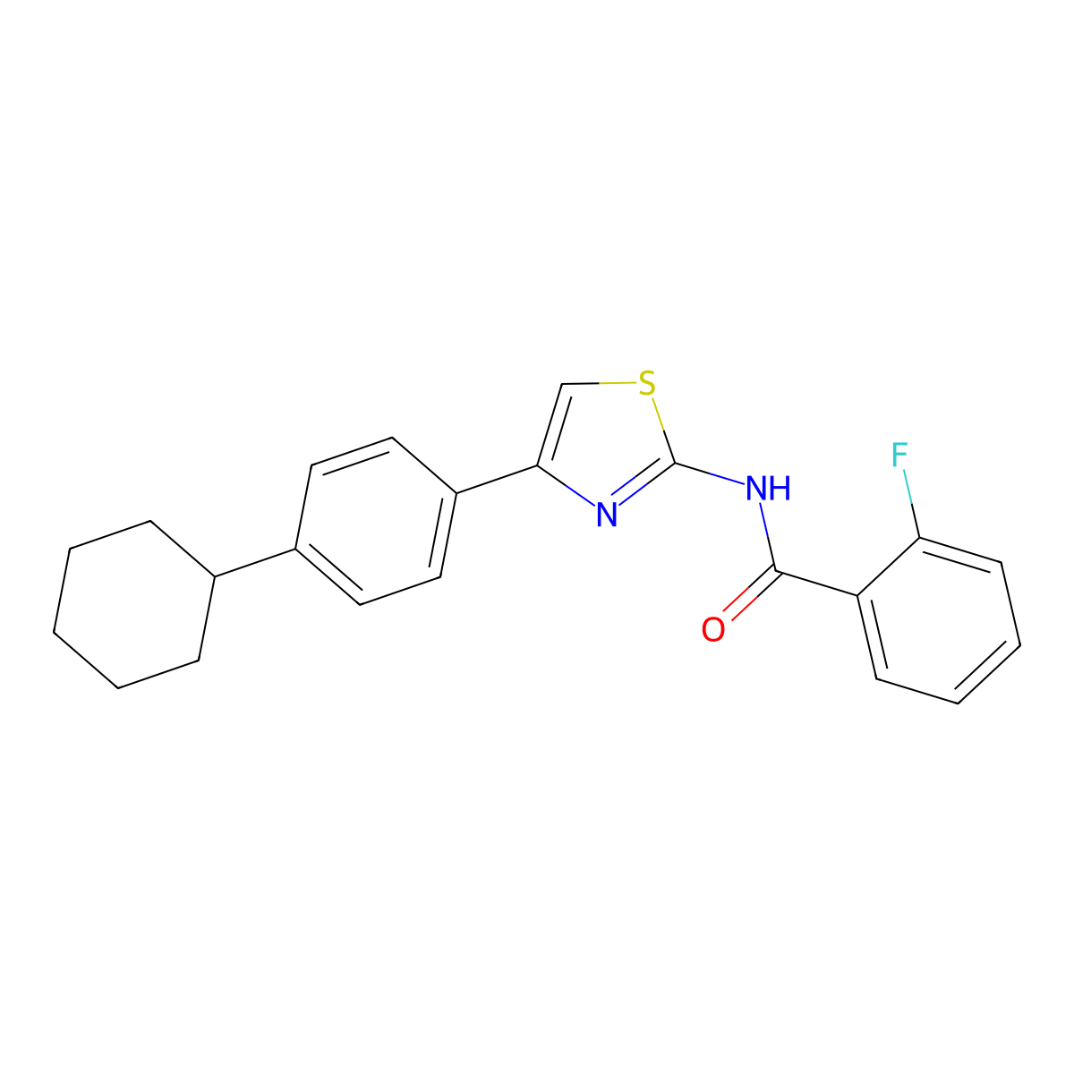 N-[4-(4-cyclohexylphenyl)-1,3-thiazol-2-yl]-2-fluorobenzamide molecular structure, CAS 514818-68-9