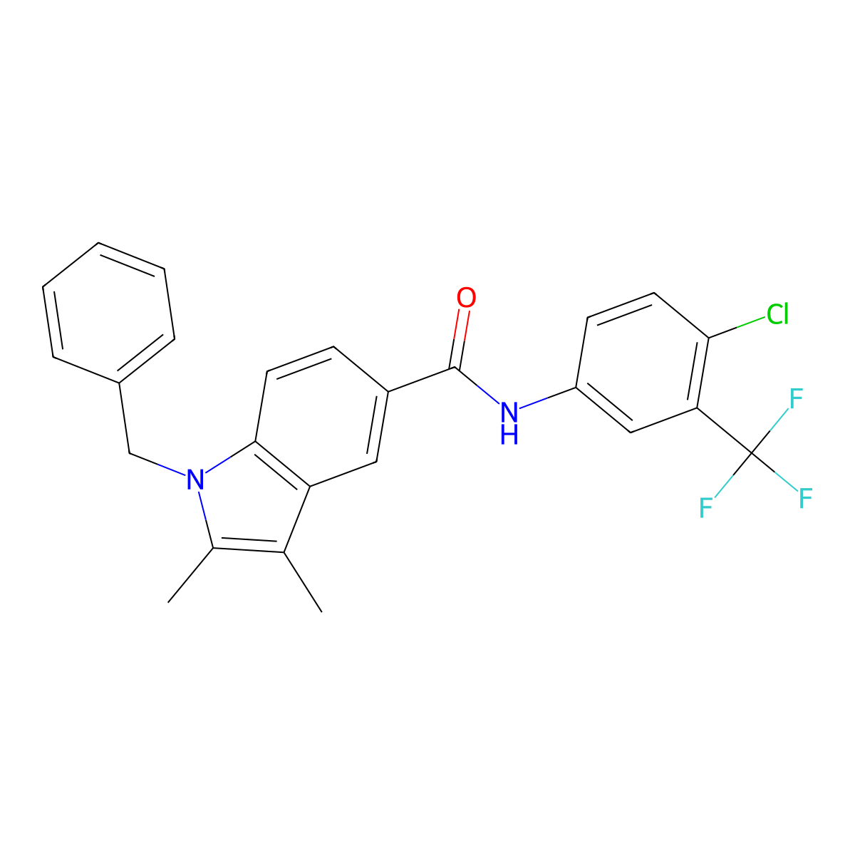 1-benzyl-N-[4-chloro-3-(trifluoromethyl)phenyl]-2,3-dimethyl-1H-indole-5-carboxamide molecular structure, CAS 514818-71-4