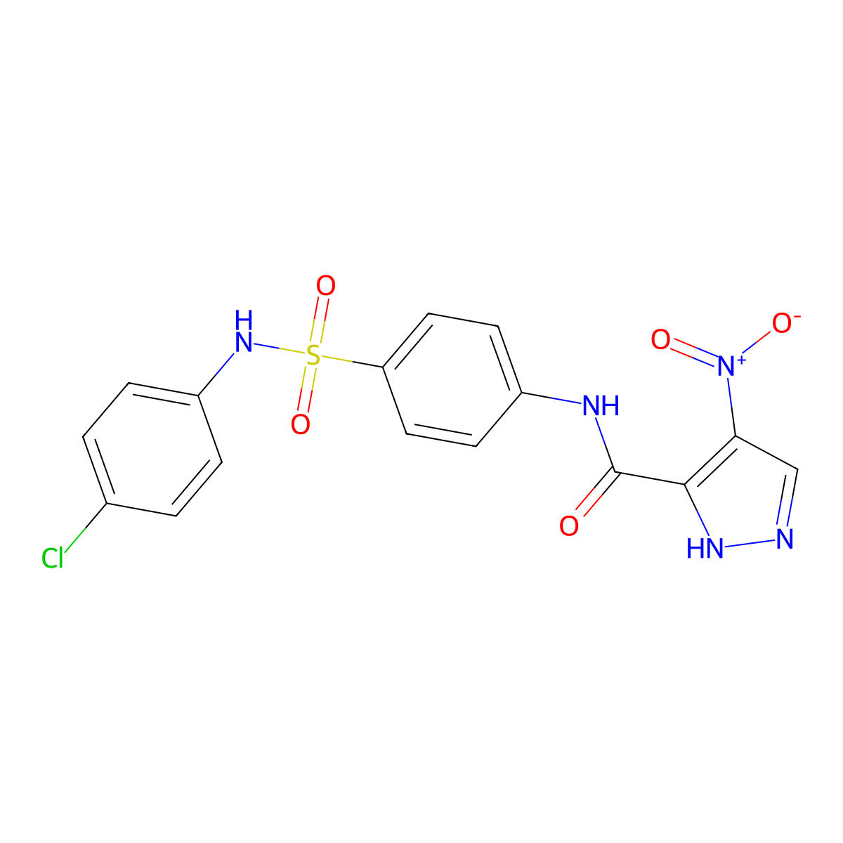 N-[4-[(4-chlorophenyl)sulfamoyl]phenyl]-4-nitro-1H-pyrazole-5-carboxamide molecular structure, CAS 514818-84-9
