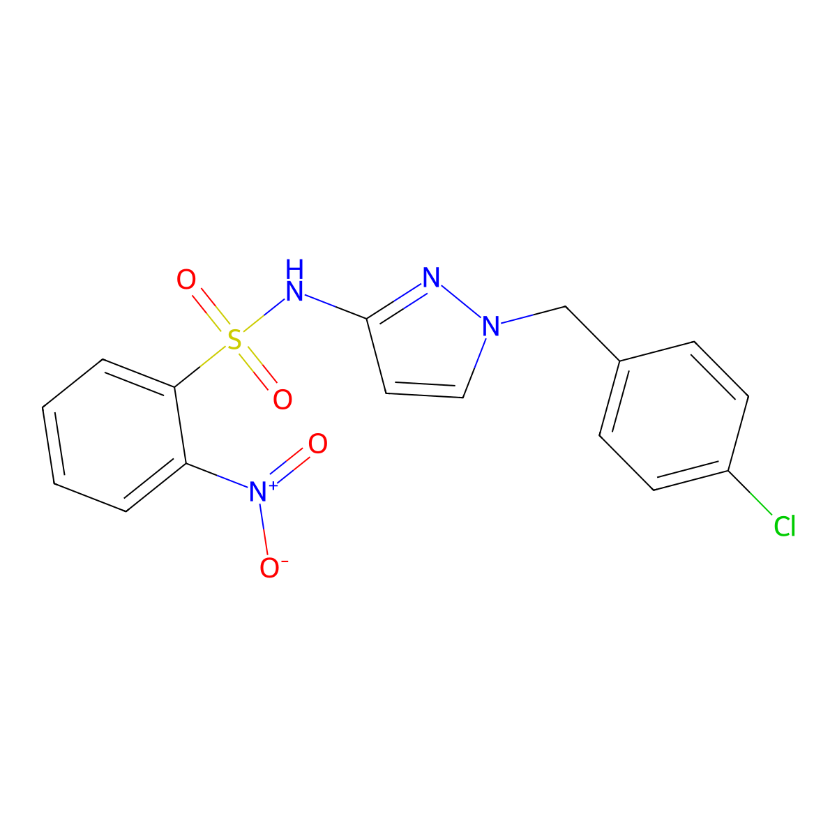 N-[1-[(4-chlorophenyl)methyl]pyrazol-3-yl]-2-nitrobenzenesulfonamide molecular structure, CAS 514818-86-1