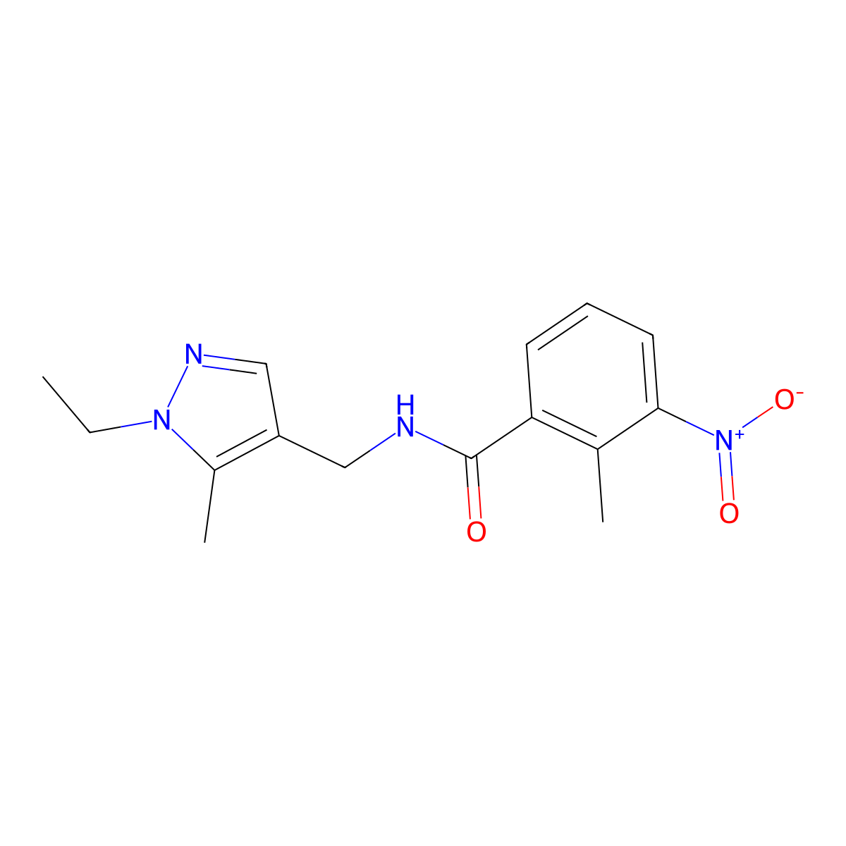 N-[(1-ethyl-5-methylpyrazol-4-yl)methyl]-2-methyl-3-nitrobenzamide molecular structure, CAS 514818-91-8