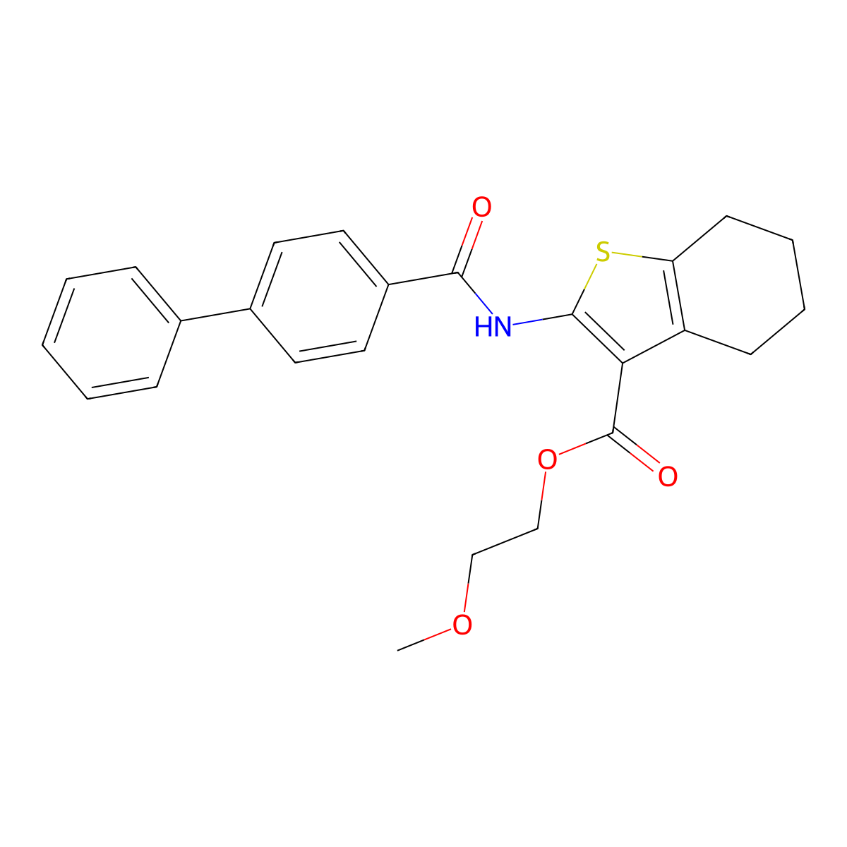 2-Methoxyethyl 2-[(4-phenylbenzoyl)amino]-4,5,6,7-tetrahydro-1-benzothiophene-3-carboxylate molecular structure, CAS 514818-96-3