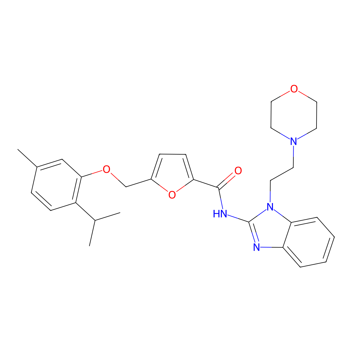 5-[(5-methyl-2-propan-2-ylphenoxy)methyl]-N-[1-(2-morpholin-4-ylethyl)benzimidazol-2-yl]furan-2-carboxamide molecular structure, CAS 514819-03-5