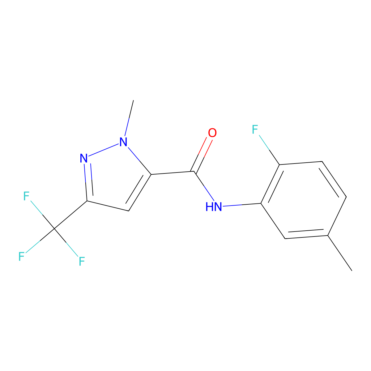 N-(2-fluoro-5-methylphenyl)-2-methyl-5-(trifluoromethyl)pyrazole-3-carboxamide molecular structure, CAS 514836-25-0