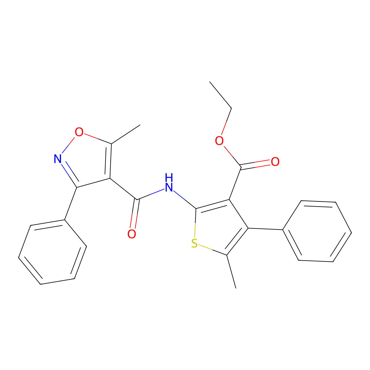 Ethyl 5-methyl-2-[(5-methyl-3-phenyl-1,2-oxazole-4-carbonyl)amino]-4-phenylthiophene-3-carboxylate molecular structure, CAS 514836-86-3