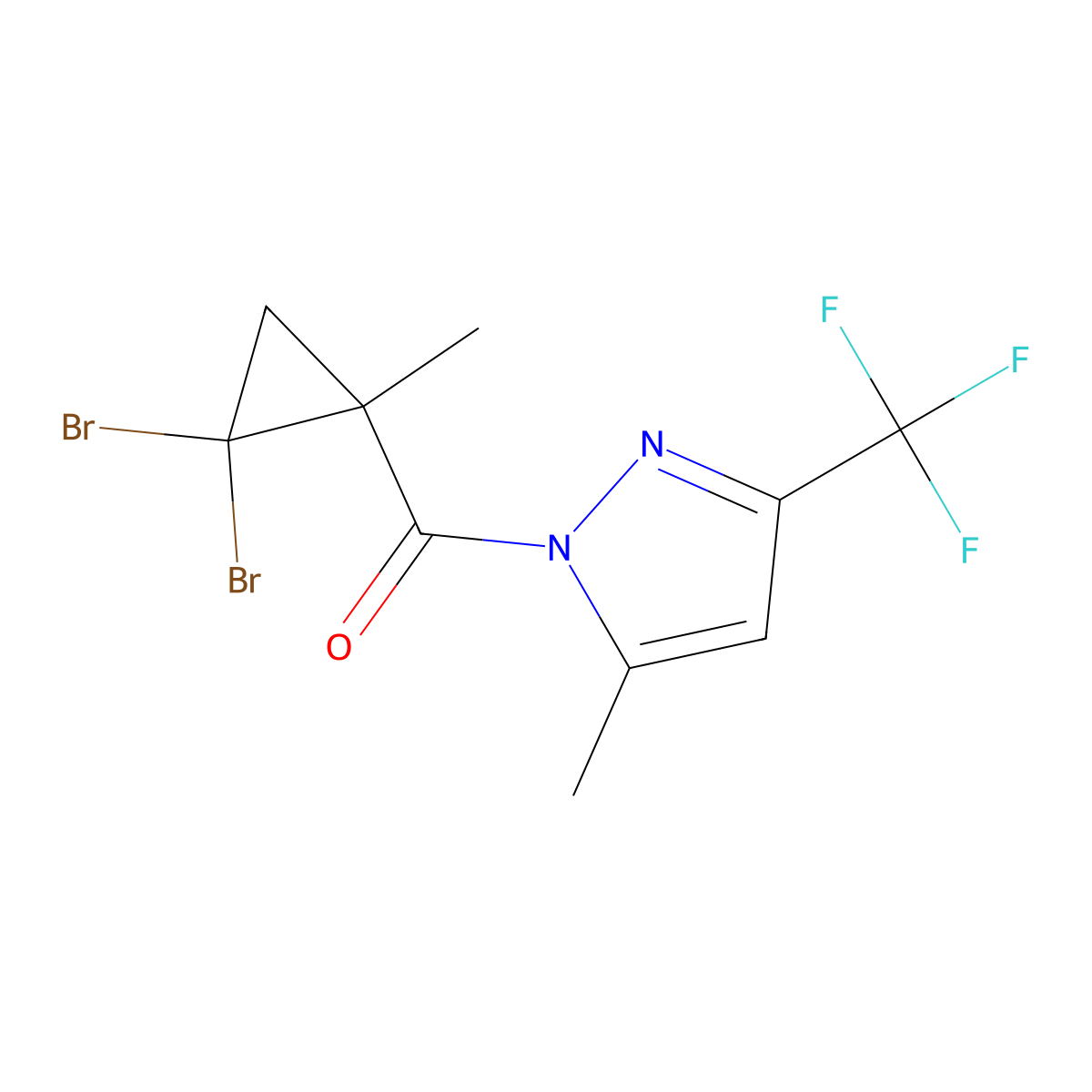 (2,2-Dibromo-1-methylcyclopropyl)-[5-methyl-3-(trifluoromethyl)pyrazol-1-yl]methanone molecular structure, CAS 514837-27-5