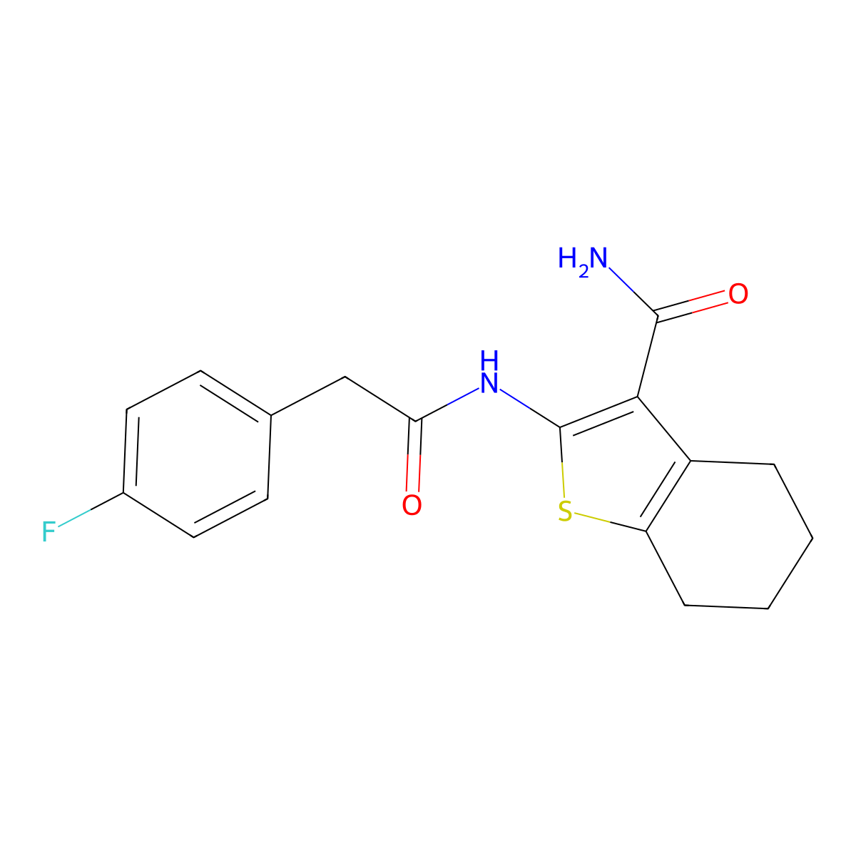 2-{[(4-Fluorophenyl)acetyl]amino}-4,5,6,7-tetrahydro-1-benzothiophene-3-carboxamide molecular structure, CAS 514837-37-7