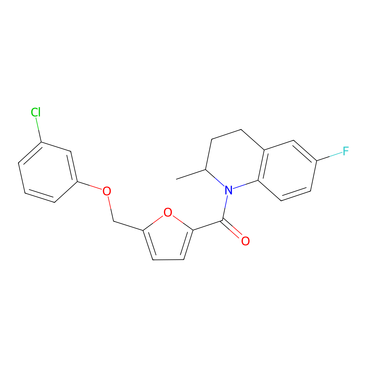 [5-[(3-chlorophenoxy)methyl]furan-2-yl]-(6-fluoro-2-methyl-3,4-dihydro-2H-quinolin-1-yl)methanone molecular structure, CAS 514837-48-0