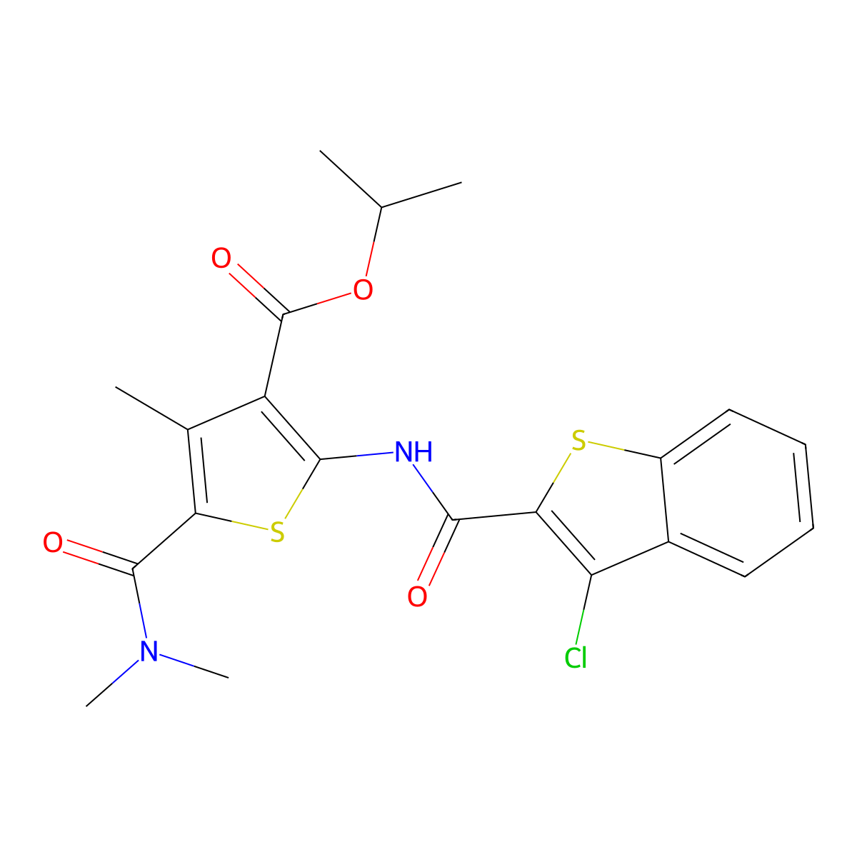 Propan-2-yl 2-[(3-chloro-1-benzothiophene-2-carbonyl)amino]-5-(dimethylcarbamoyl)-4-methylthiophene-3-carboxylate molecular structure, CAS 514837-77-5