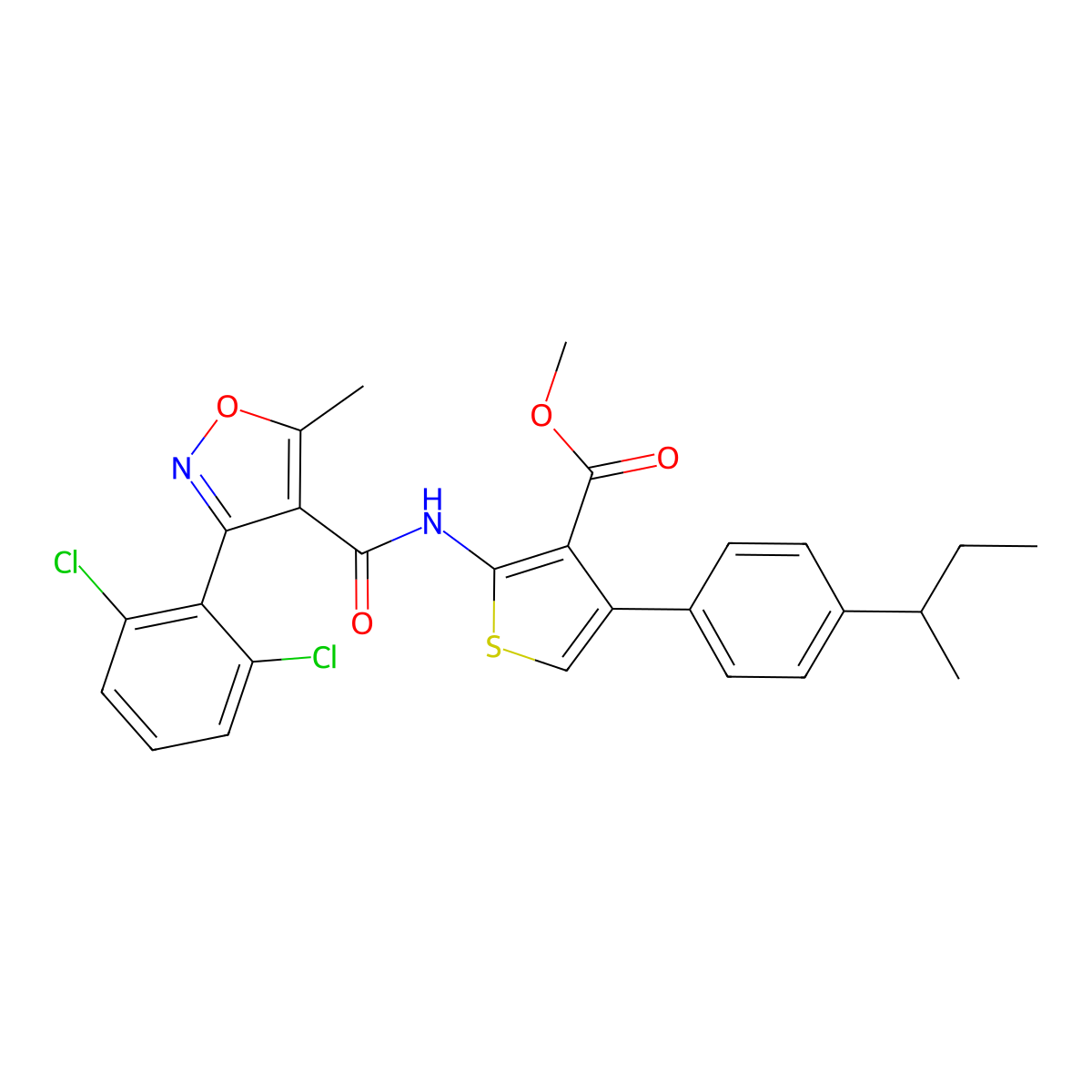 Methyl 4-(4-sec-butylphenyl)-2-({[3-(2,6-dichlorophenyl)-5-methylisoxazol-4-yl]carbonyl}amino)thiophene-3-carboxylate molecular structure, CAS 514837-98-0