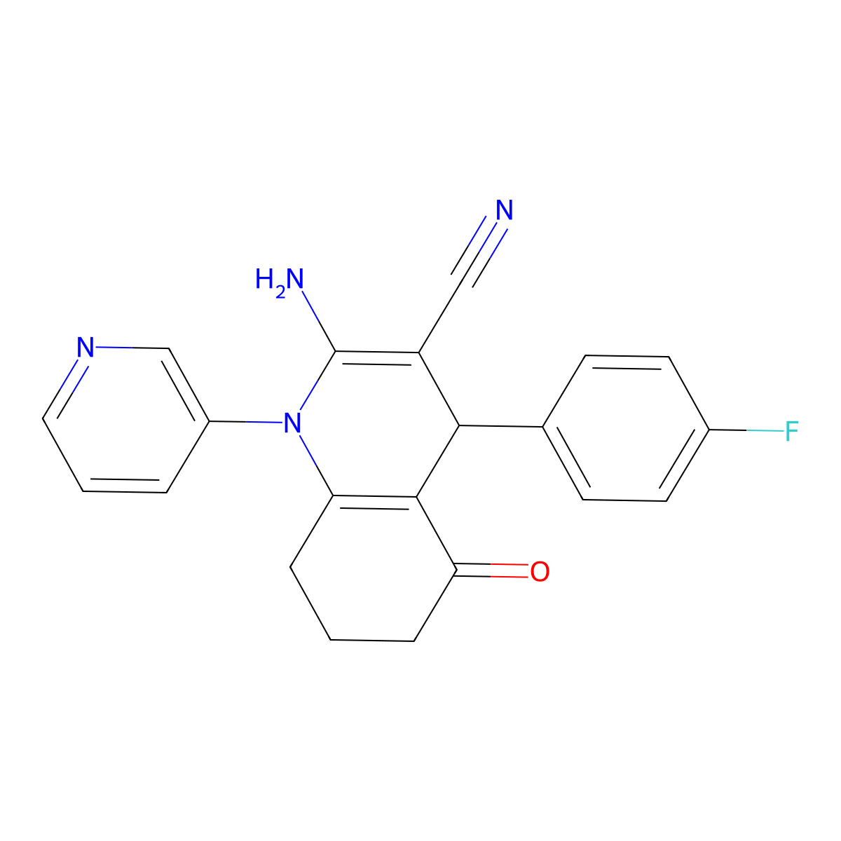 2-Amino-4-(4-fluorophenyl)-5-oxo-1-pyridin-3-yl-4,6,7,8-tetrahydroquinoline-3-carbonitrile molecular structure, CAS 514838-33-6