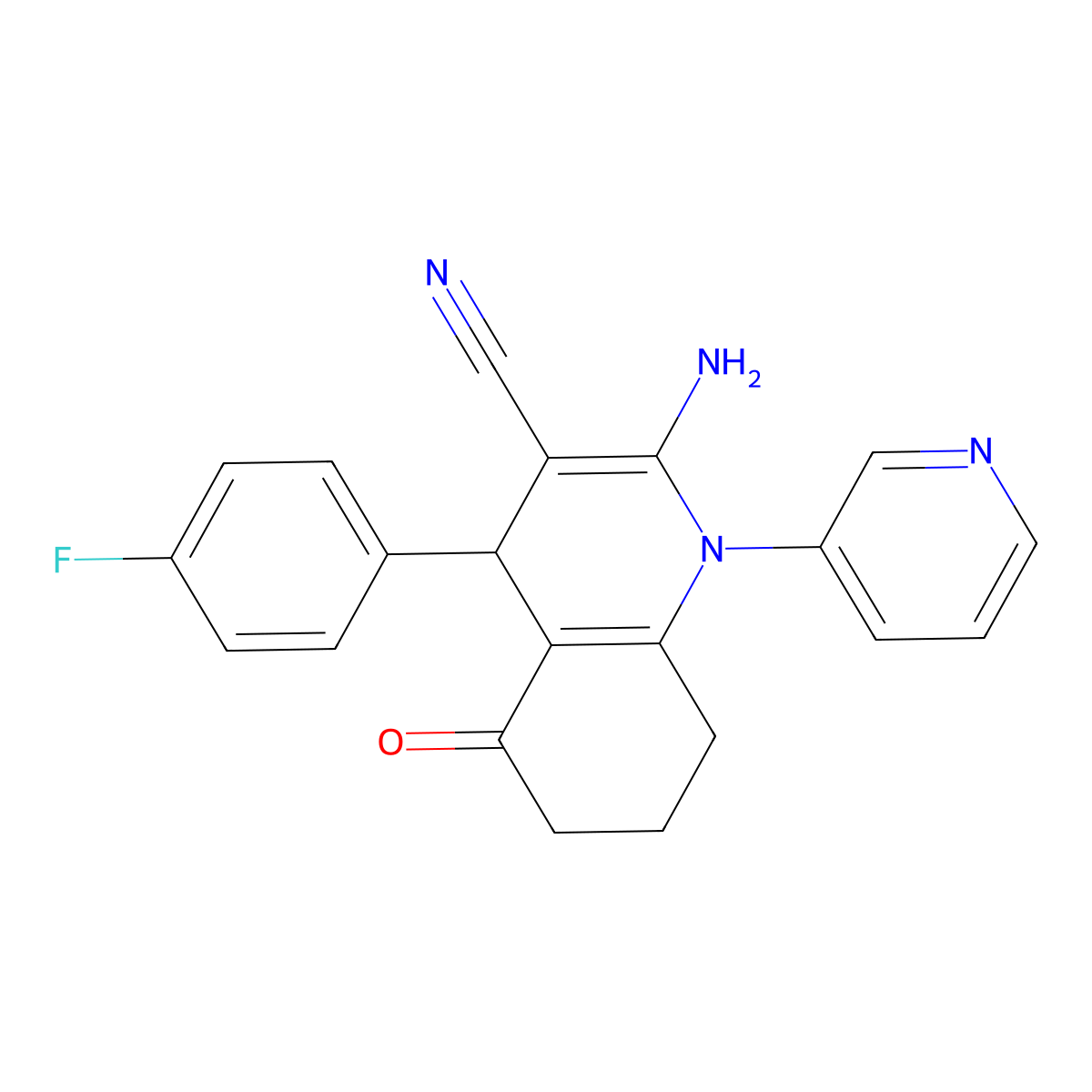 2-Amino-4-(4-fluorophenyl)-5-oxo-1-pyridin-3-yl-4,6,7,8-tetrahydroquinoline-3-carbonitrile molecular structure, CAS 514838-33-6