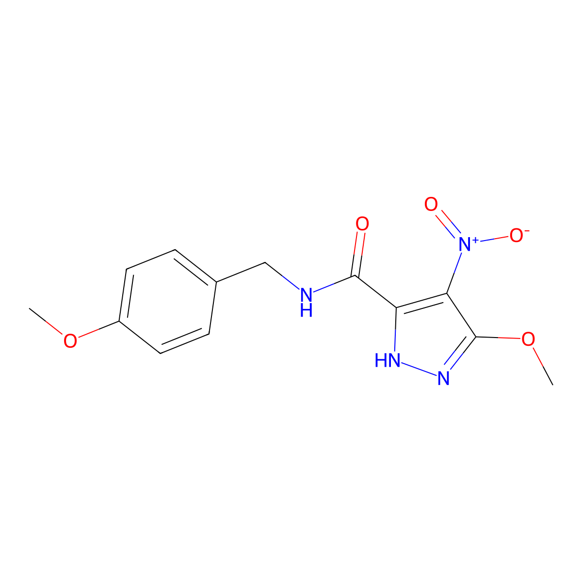 3-methoxy-N-(4-methoxybenzyl)-4-nitro-1H-pyrazole-5-carboxamide molecular structure, CAS 514838-71-2