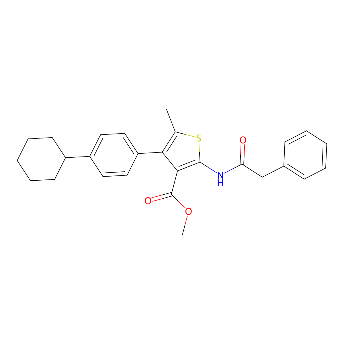 Methyl 4-(4-cyclohexylphenyl)-5-methyl-2-[(phenylacetyl)amino]thiophene-3-carboxylate molecular structure, CAS 514839-15-7