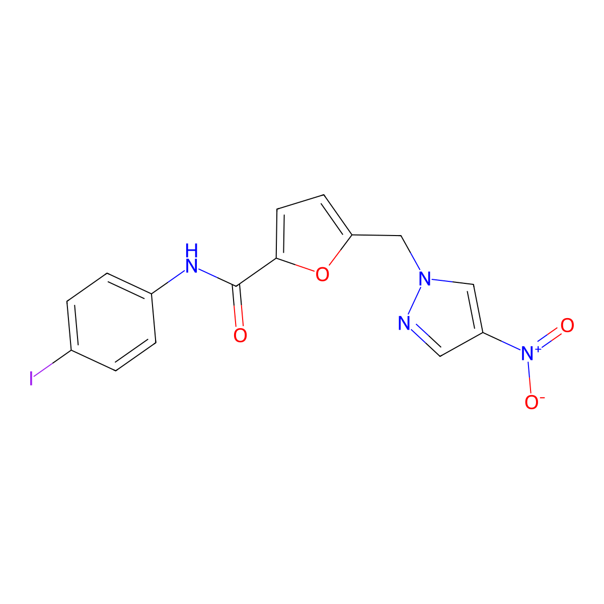 N-(4-iodophenyl)-5-[(4-nitropyrazol-1-yl)methyl]furan-2-carboxamide molecular structure, CAS 514839-27-1