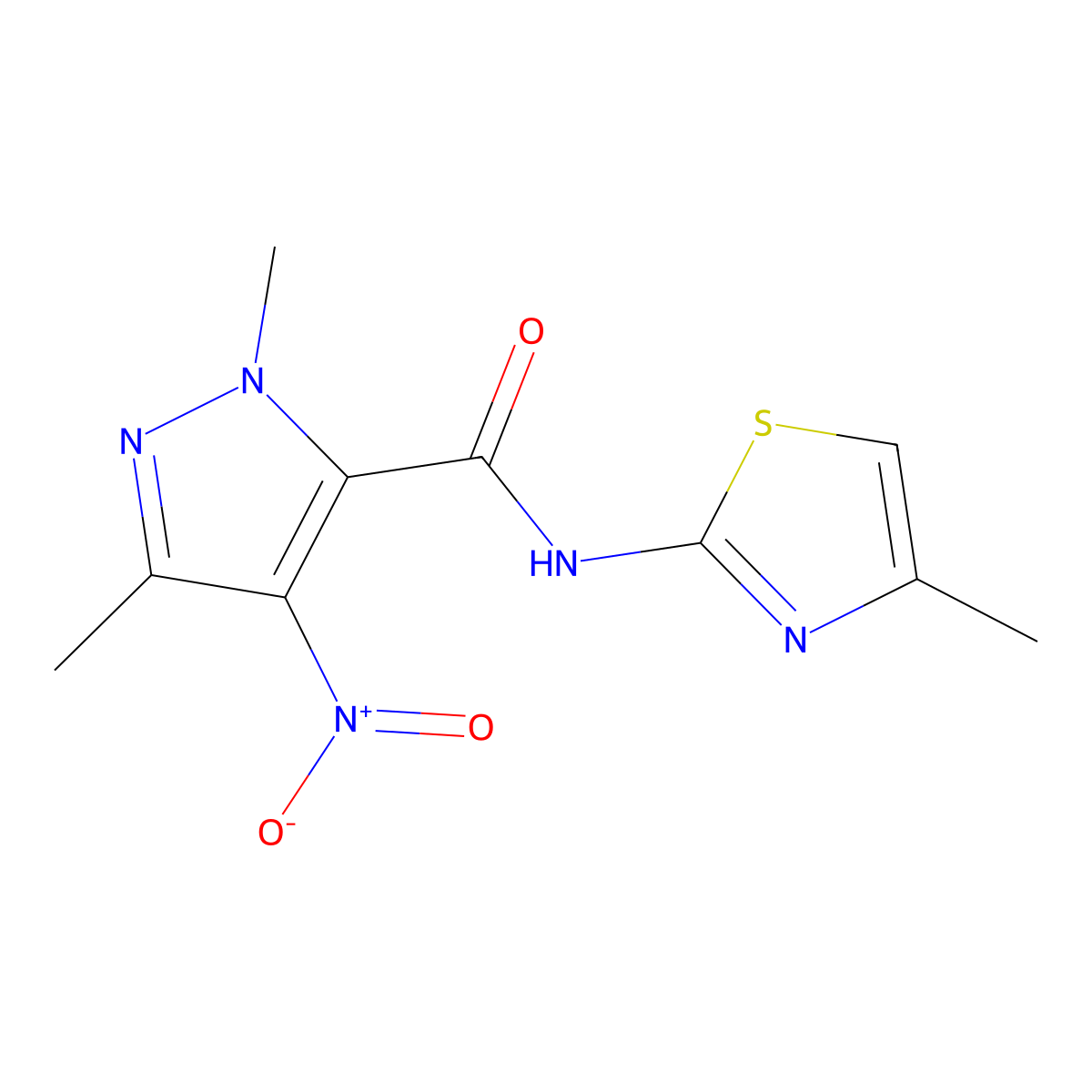 4-nitro-1,3-dimethyl-N-(4-methyl-1,3-thiazol-2-yl)-1H-pyrazole-5-carboxamide molecular structure, CAS 514839-42-0
