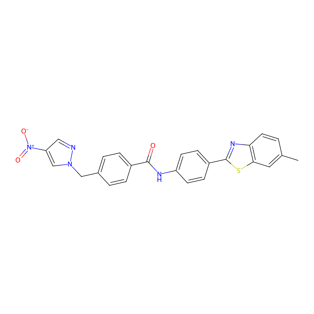 N-[4-(6-methyl-1,3-benzothiazol-2-yl)phenyl]-4-[(4-nitropyrazol-1-yl)methyl]benzamide molecular structure, CAS 514839-46-4