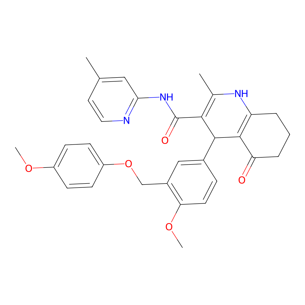 4-[4-methoxy-3-[(4-methoxyphenoxy)methyl]phenyl]-2-methyl-N-(4-methylpyridin-2-yl)-5-oxo-4,6,7,8-tetrahydro-1H-quinoline-3-carboxamide molecular structure, CAS 514839-64-6