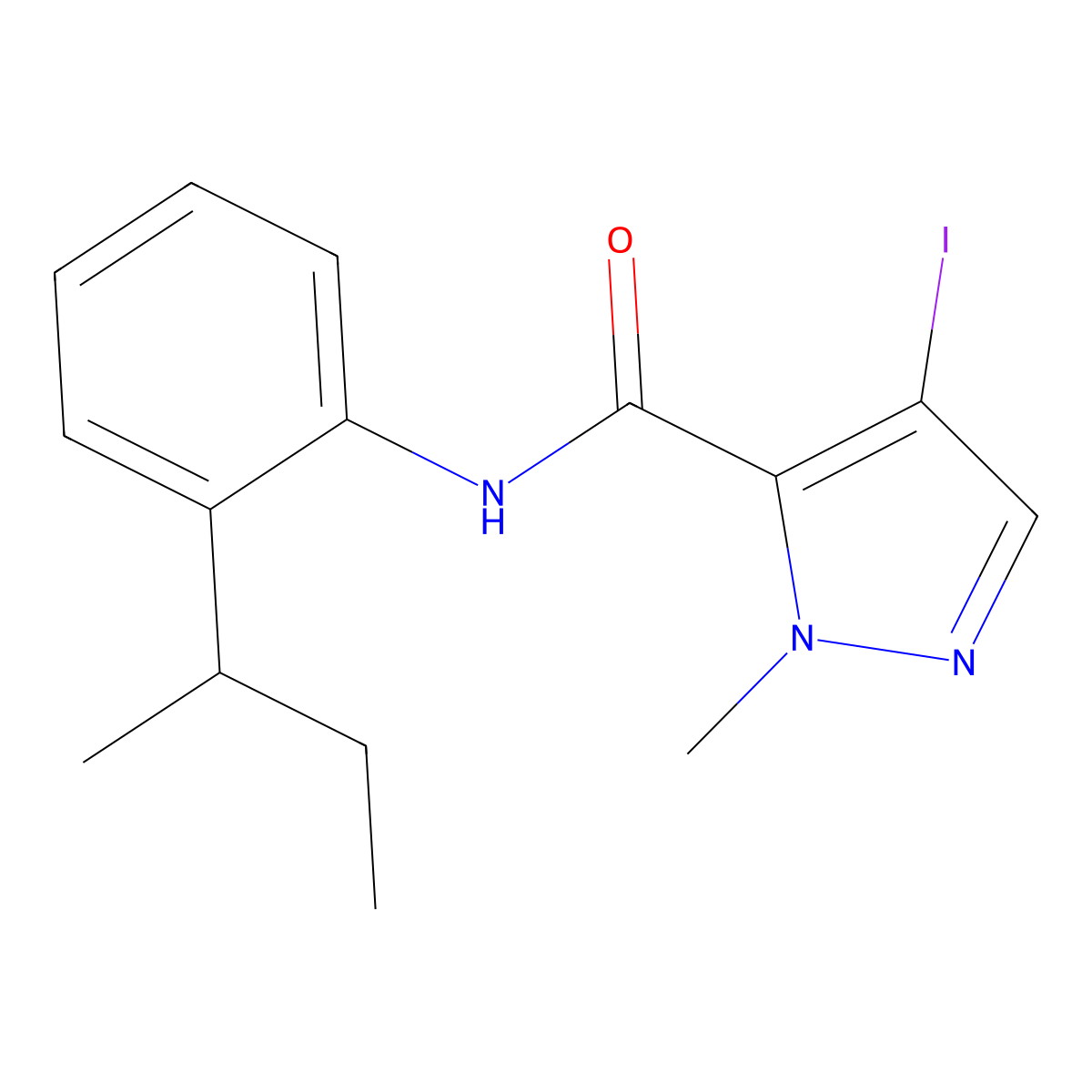 N-(2-butan-2-ylphenyl)-4-iodo-2-methylpyrazole-3-carboxamide molecular structure, CAS 514840-24-5