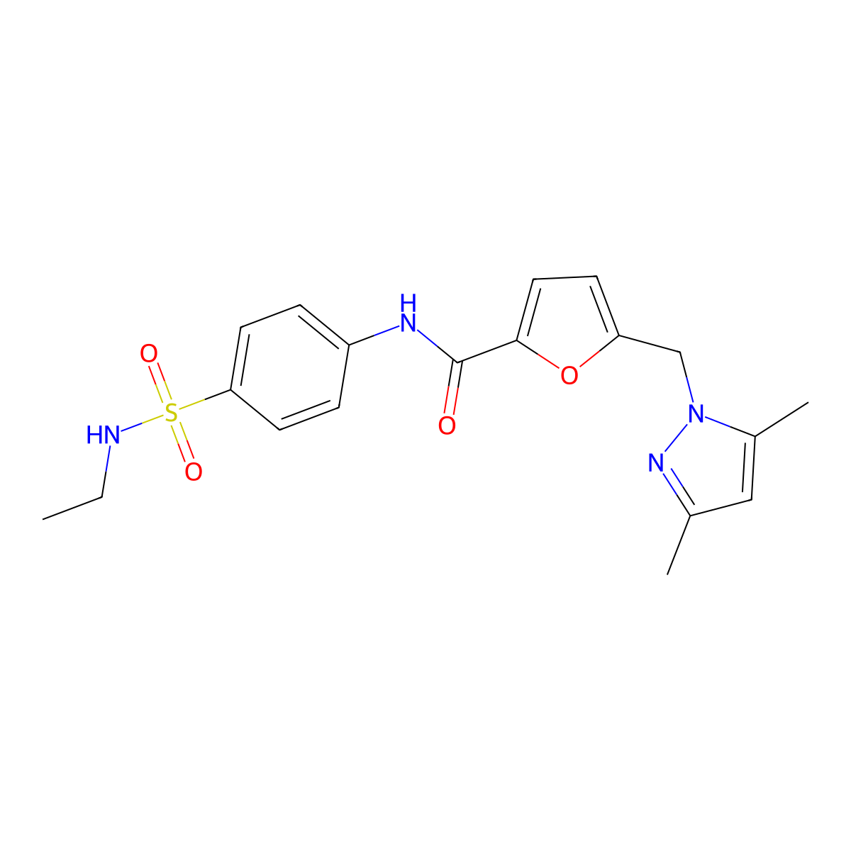 5-[(3,5-dimethylpyrazol-1-yl)methyl]-N-[4-(ethylsulfamoyl)phenyl]furan-2-carboxamide molecular structure, CAS 514841-03-3