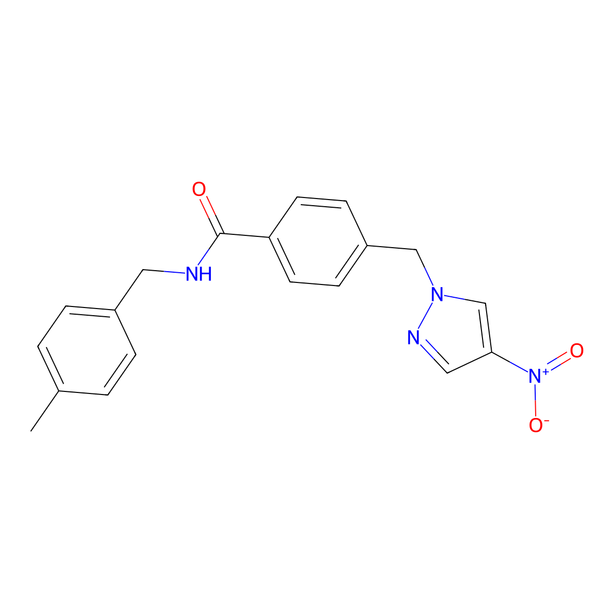 N-[(4-methylphenyl)methyl]-4-[(4-nitropyrazol-1-yl)methyl]benzamide molecular structure, CAS 514841-26-0