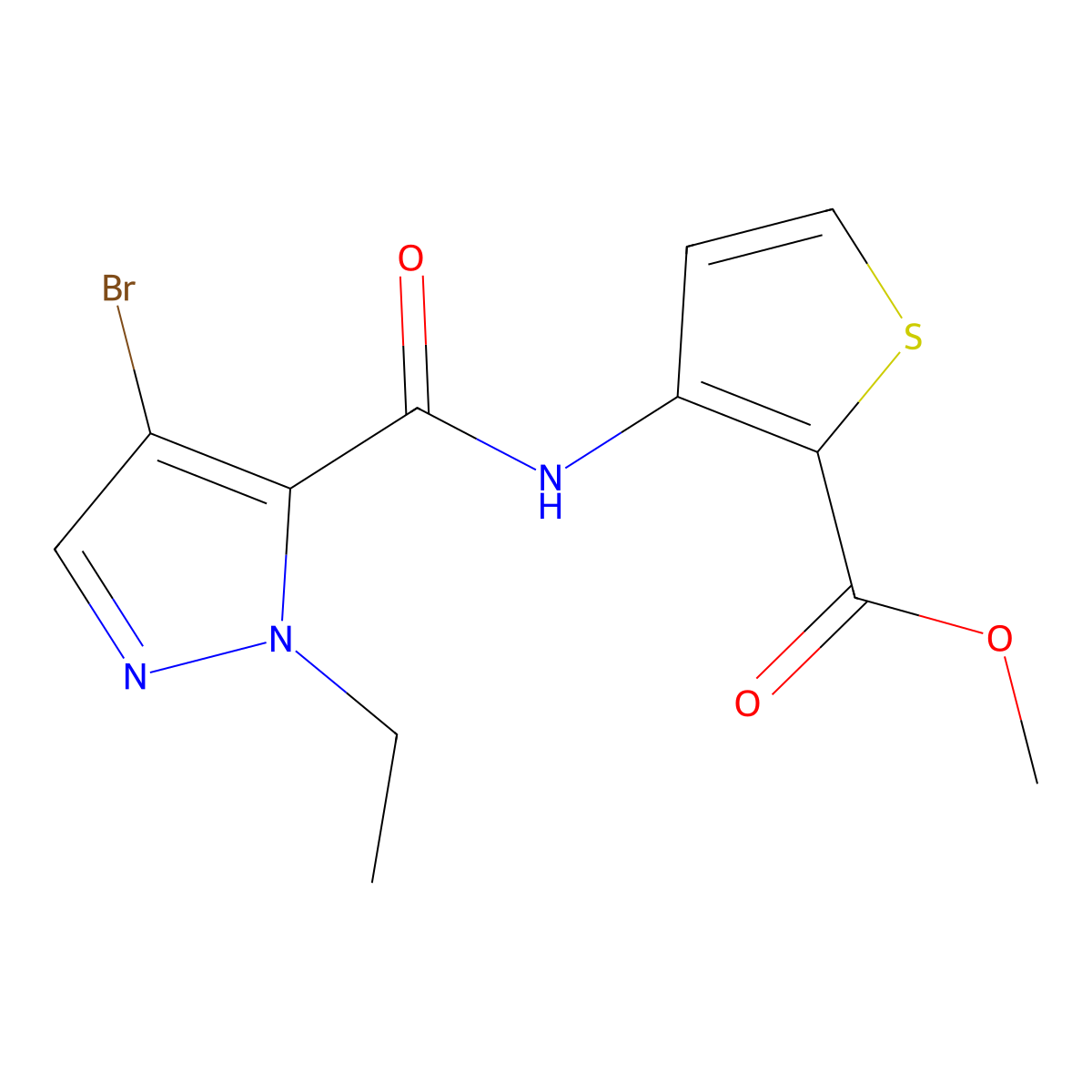 methyl 3-{[(4-bromo-1-ethyl-1H-pyrazol-5-yl)carbonyl]amino}-2-thiophenecarboxylate molecular structure, CAS 514841-48-6