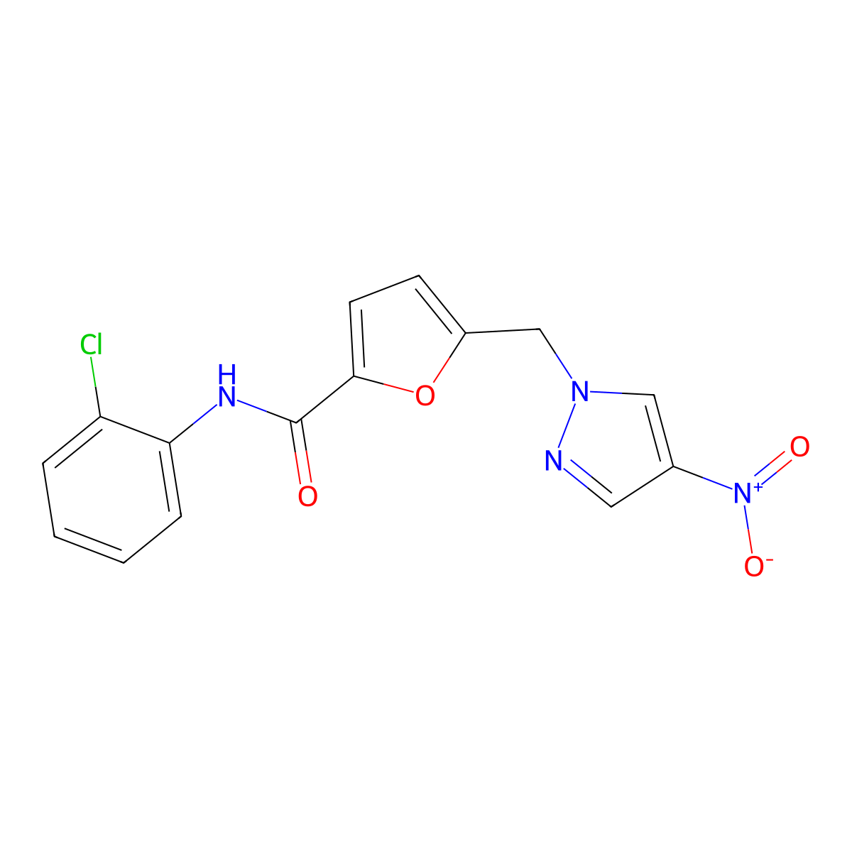N-(2-chlorophenyl)-5-[(4-nitropyrazol-1-yl)methyl]furan-2-carboxamide molecular structure, CAS 514841-61-3