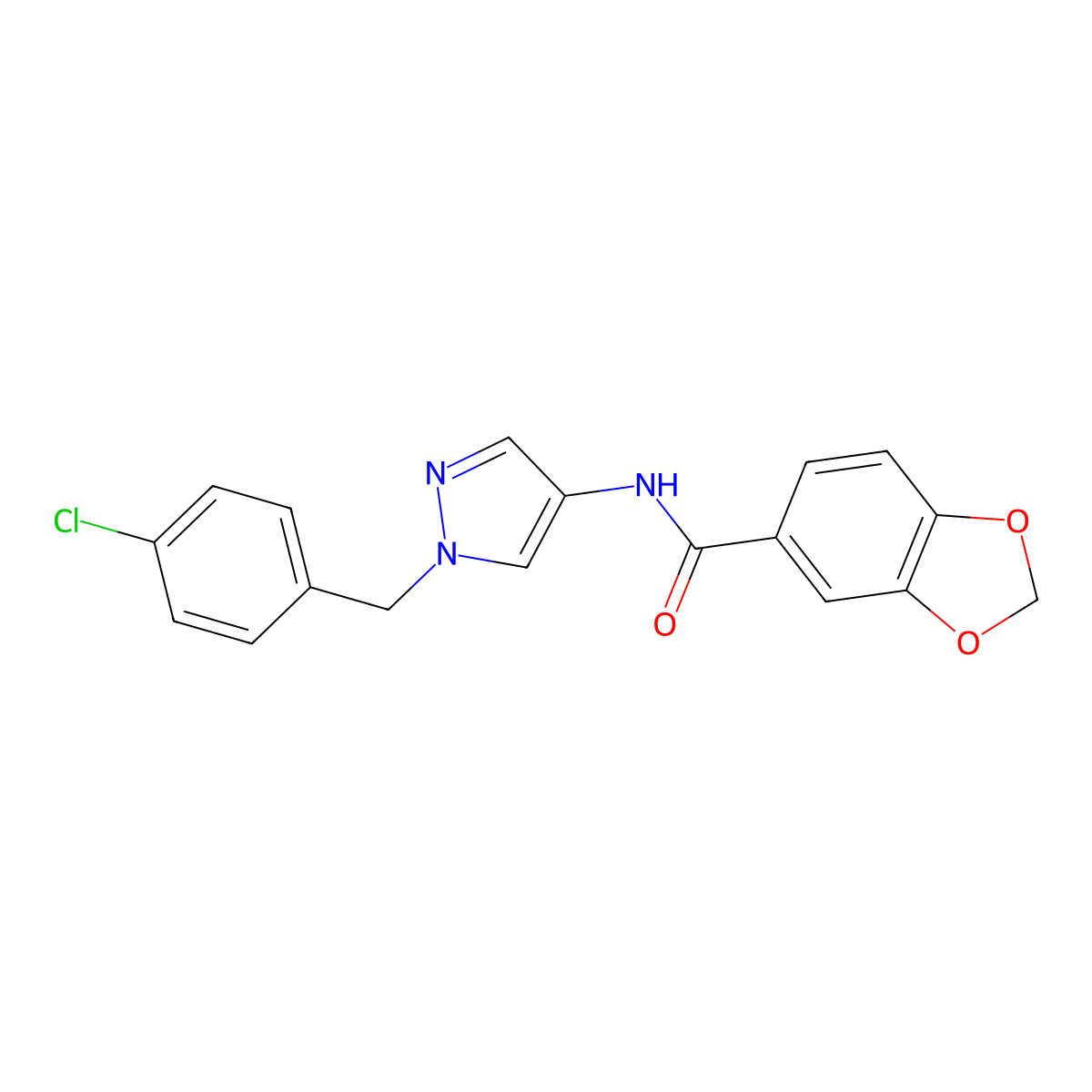 N-[1-[(4-chlorophenyl)methyl]pyrazol-4-yl]-1,3-benzodioxole-5-carboxamide molecular structure, CAS 514841-77-1