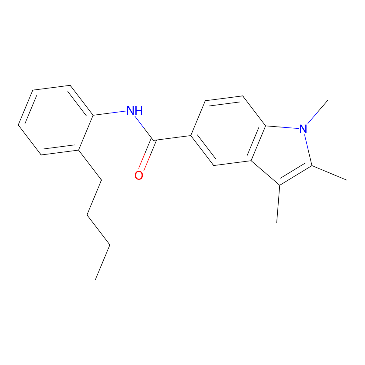 N-(2-butylphenyl)-1,2,3-trimethylindole-5-carboxamide molecular structure, CAS 514842-17-2