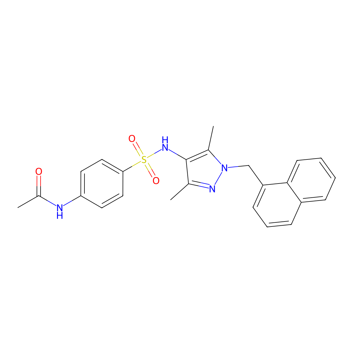 N-[4-[[3,5-dimethyl-1-(naphthalen-1-ylmethyl)pyrazol-4-yl]sulfamoyl]phenyl]acetamide molecular structure, CAS 514842-27-4