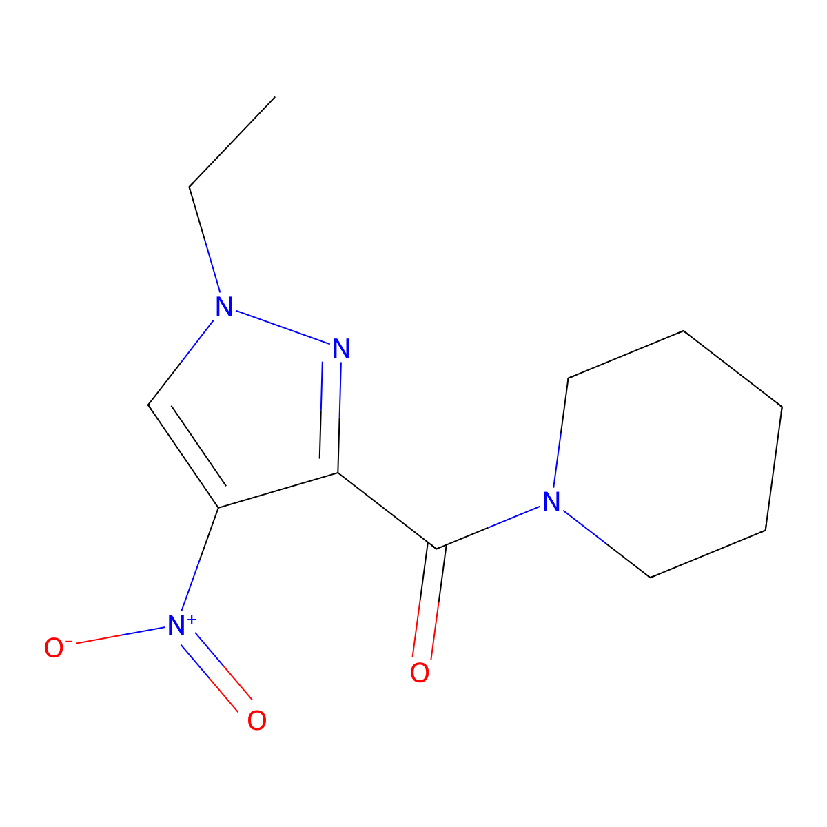 (1-Ethyl-4-nitropyrazol-3-yl)-piperidin-1-ylmethanone molecular structure, CAS 514842-29-6