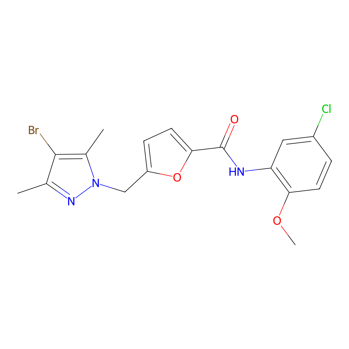 5-[(4-bromo-3,5-dimethylpyrazol-1-yl)methyl]-N-(5-chloro-2-methoxyphenyl)furan-2-carboxamide molecular structure, CAS 514842-34-3