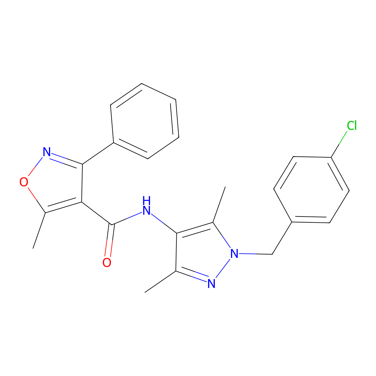 N-[1-(4-chlorobenzyl)-3,5-dimethyl-1H-pyrazol-4-yl]-5-methyl-3-phenyl-4-isoxazolecarboxamide molecular structure, CAS 514842-48-9
