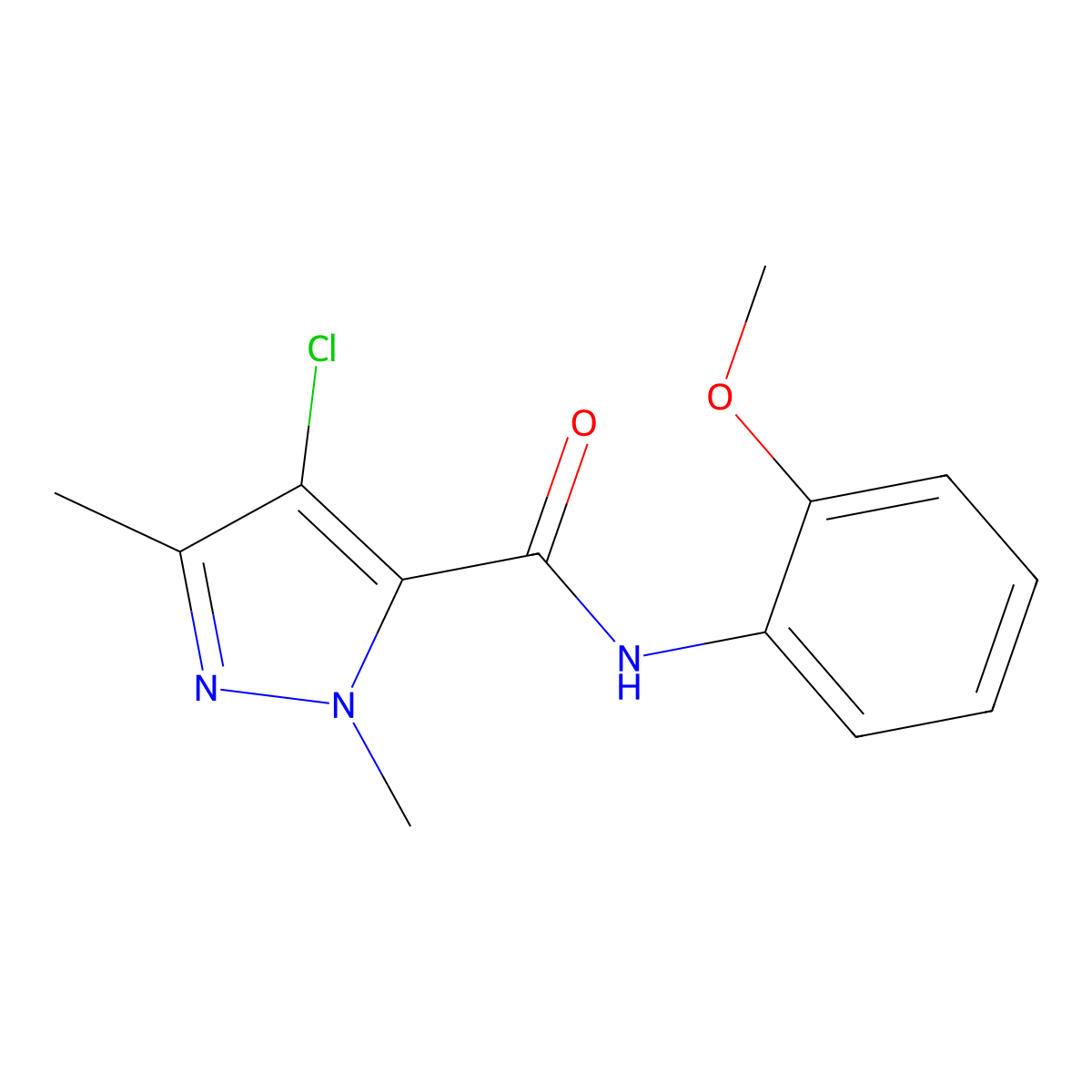 4-chloro-N-(2-methoxyphenyl)-2,5-dimethylpyrazole-3-carboxamide molecular structure, CAS 514842-50-3