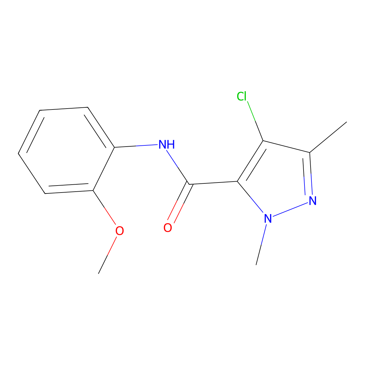 4-chloro-N-(2-methoxyphenyl)-2,5-dimethylpyrazole-3-carboxamide molecular structure, CAS 514842-50-3