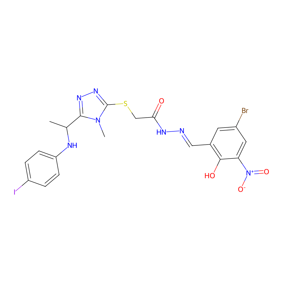 2-[[5-[1-[(4-Iodophenyl)amino]ethyl]-4-methyl-4H-1,2,4-triazol-3-yl]thio]acetic acid 2-[(5-bromo-2-hydroxy-3-nitrophenyl)methylene]hydrazide molecular structure, CAS 514842-59-2