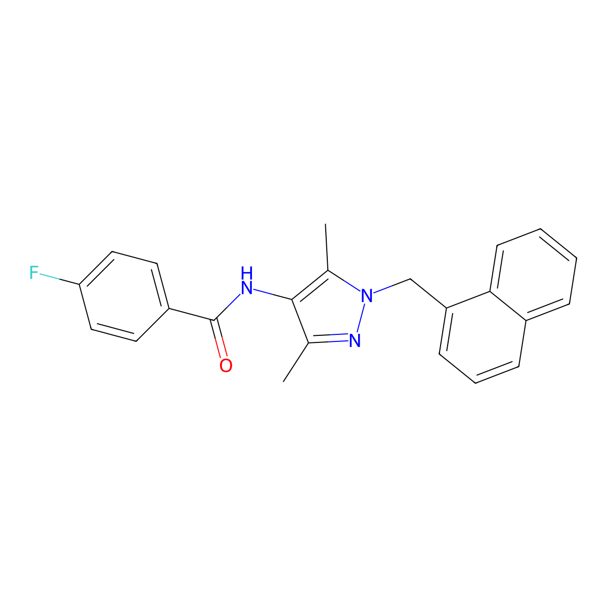 N-[3,5-dimethyl-1-(naphthalen-1-ylmethyl)pyrazol-4-yl]-4-fluorobenzamide molecular structure, CAS 514843-01-7