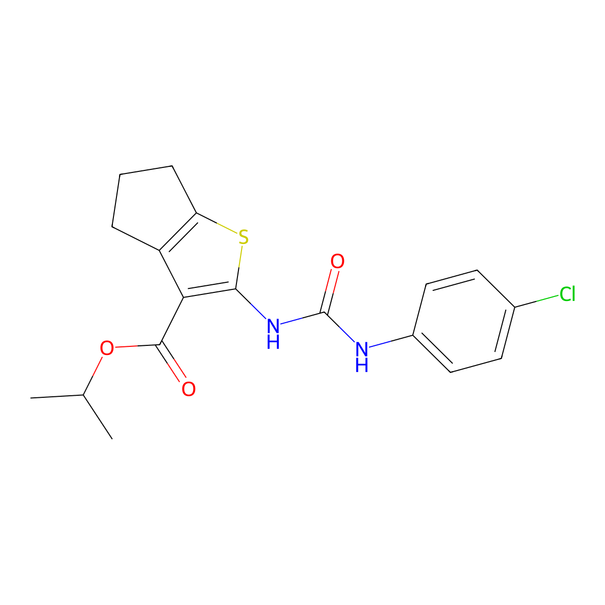propan-2-yl 2-[(4-chlorophenyl)carbamoylamino]-5,6-dihydro-4H-cyclopenta[b]thiophene-3-carboxylate molecular structure, CAS 514843-09-5