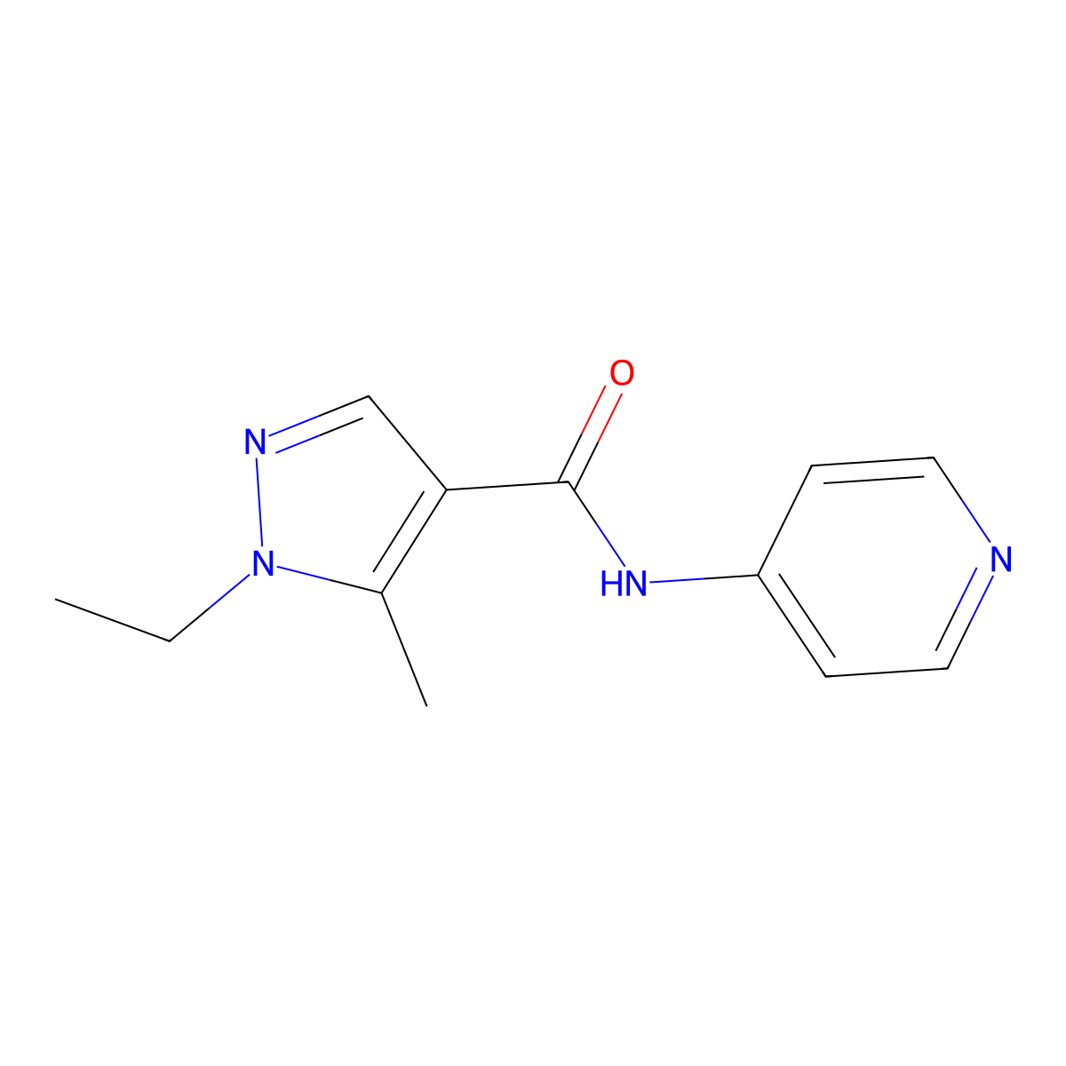 1-ethyl-5-methyl-N-(pyridin-4-yl)-1H-pyrazole-4-carboxamide molecular structure, CAS 514843-42-6