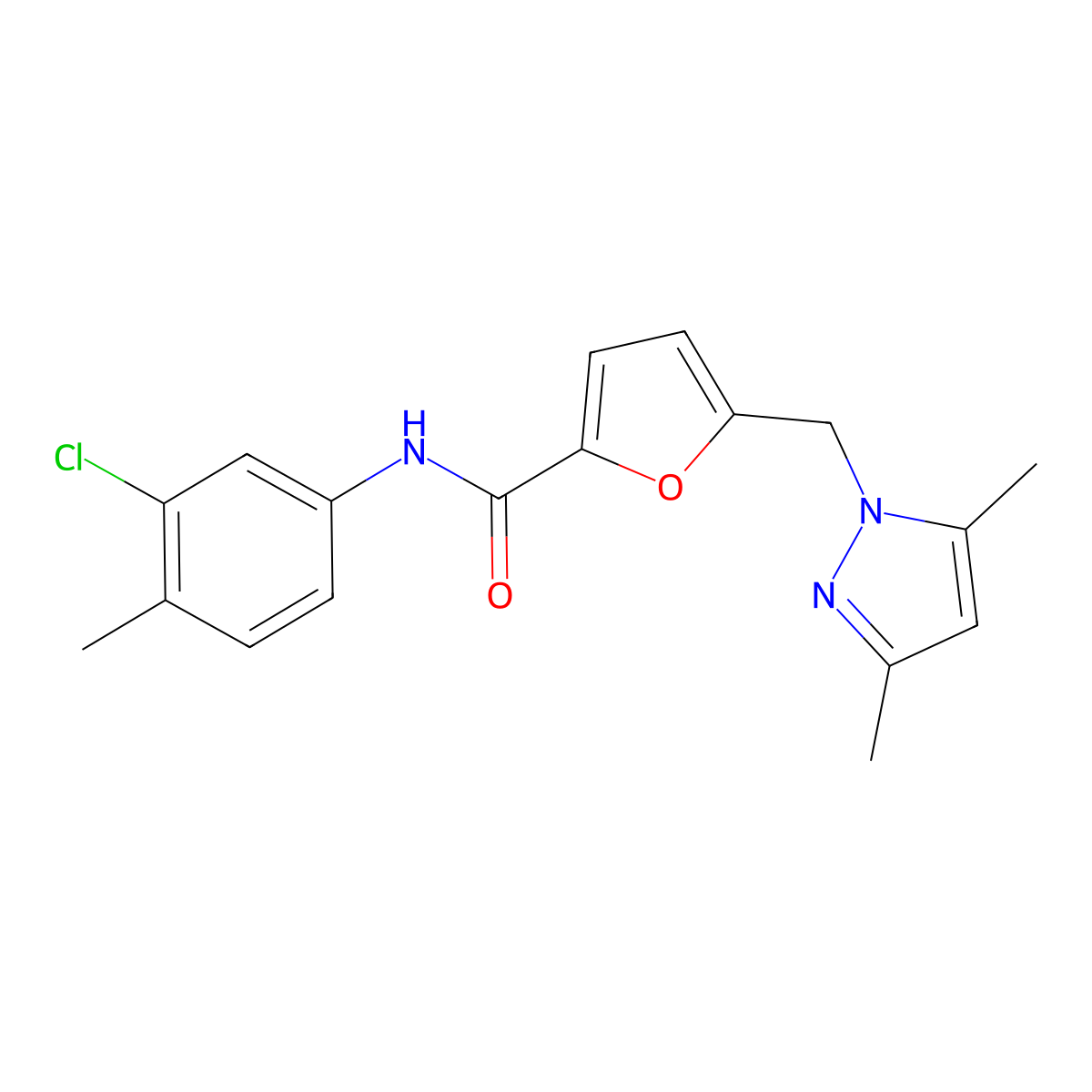 N-(3-chloro-4-methylphenyl)-5-[(3,5-dimethylpyrazol-1-yl)methyl]furan-2-carboxamide molecular structure, CAS 514854-70-7