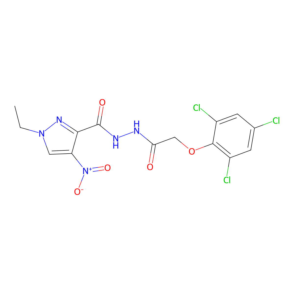 1-ethyl-4-nitro-N'-[2-(2,4,6-trichlorophenoxy)acetyl]pyrazole-3-carbohydrazide molecular structure, CAS 514854-71-8