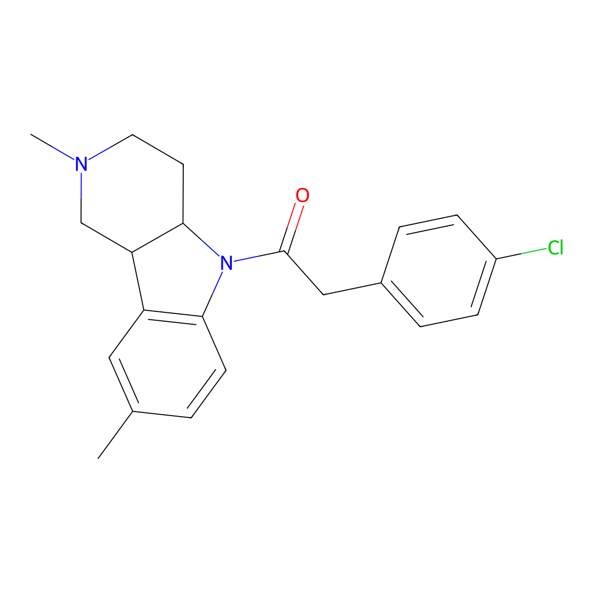 5-[(4-chlorophenyl)acetyl]-2,8-dimethyl-2,3,4,4a,5,9b-hexahydro-1H-pyrido[4,3-b]indole molecular structure, CAS 514854-75-2