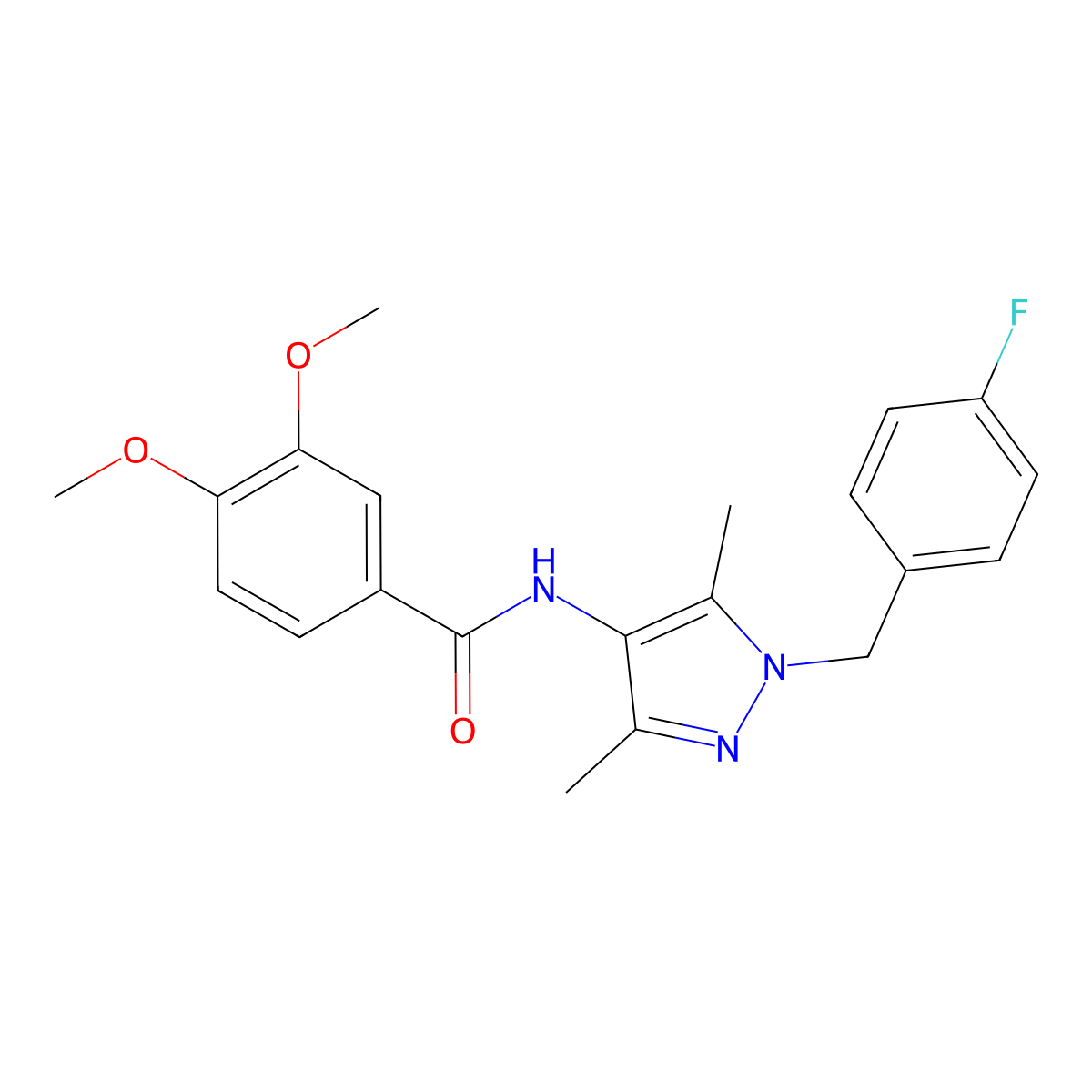 N-[1-[(4-fluorophenyl)methyl]-3,5-dimethylpyrazol-4-yl]-3,4-dimethoxybenzamide molecular structure, CAS 514854-84-3