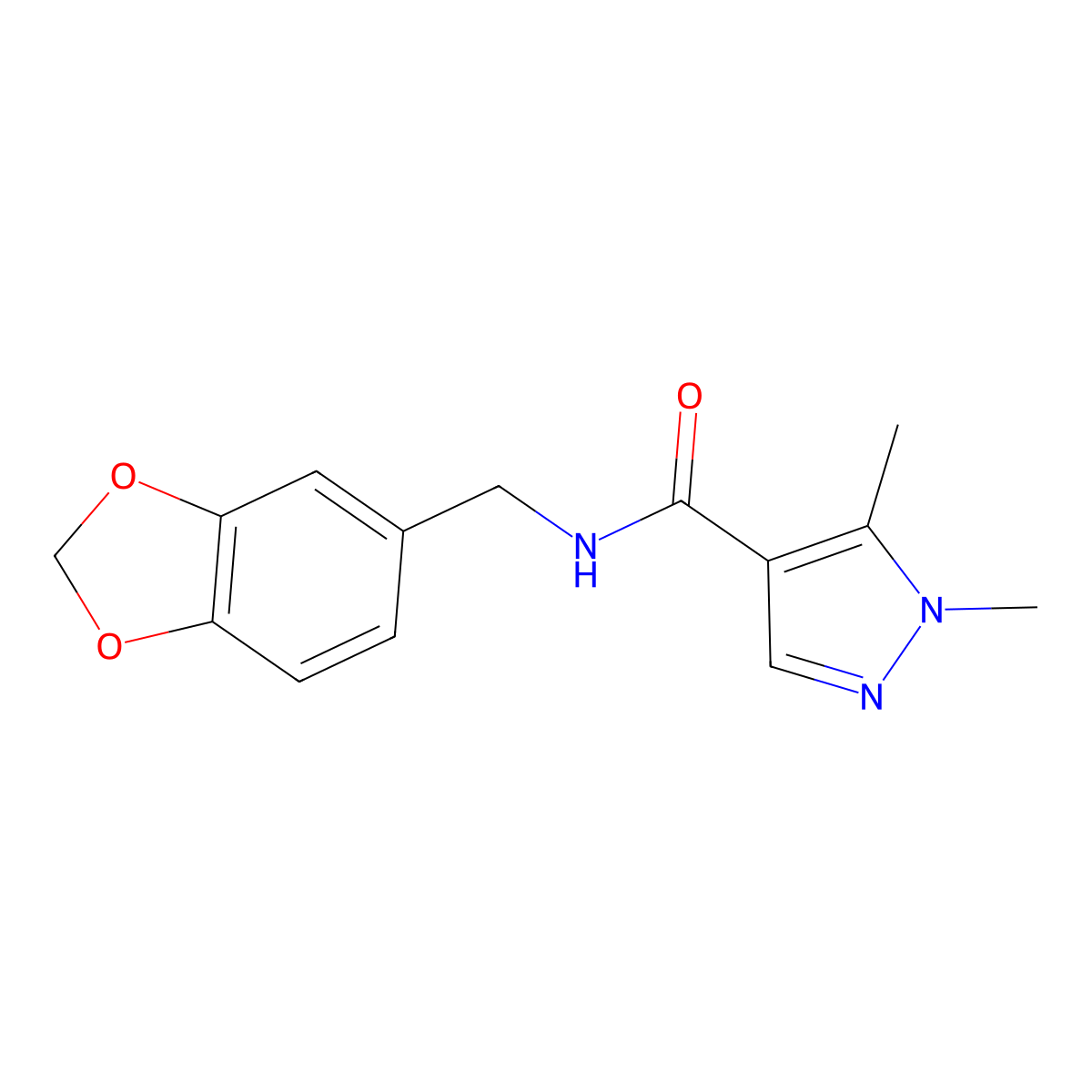 N-(1,3-benzodioxol-5-ylmethyl)-1,5-dimethylpyrazole-4-carboxamide molecular structure, CAS 514854-88-7