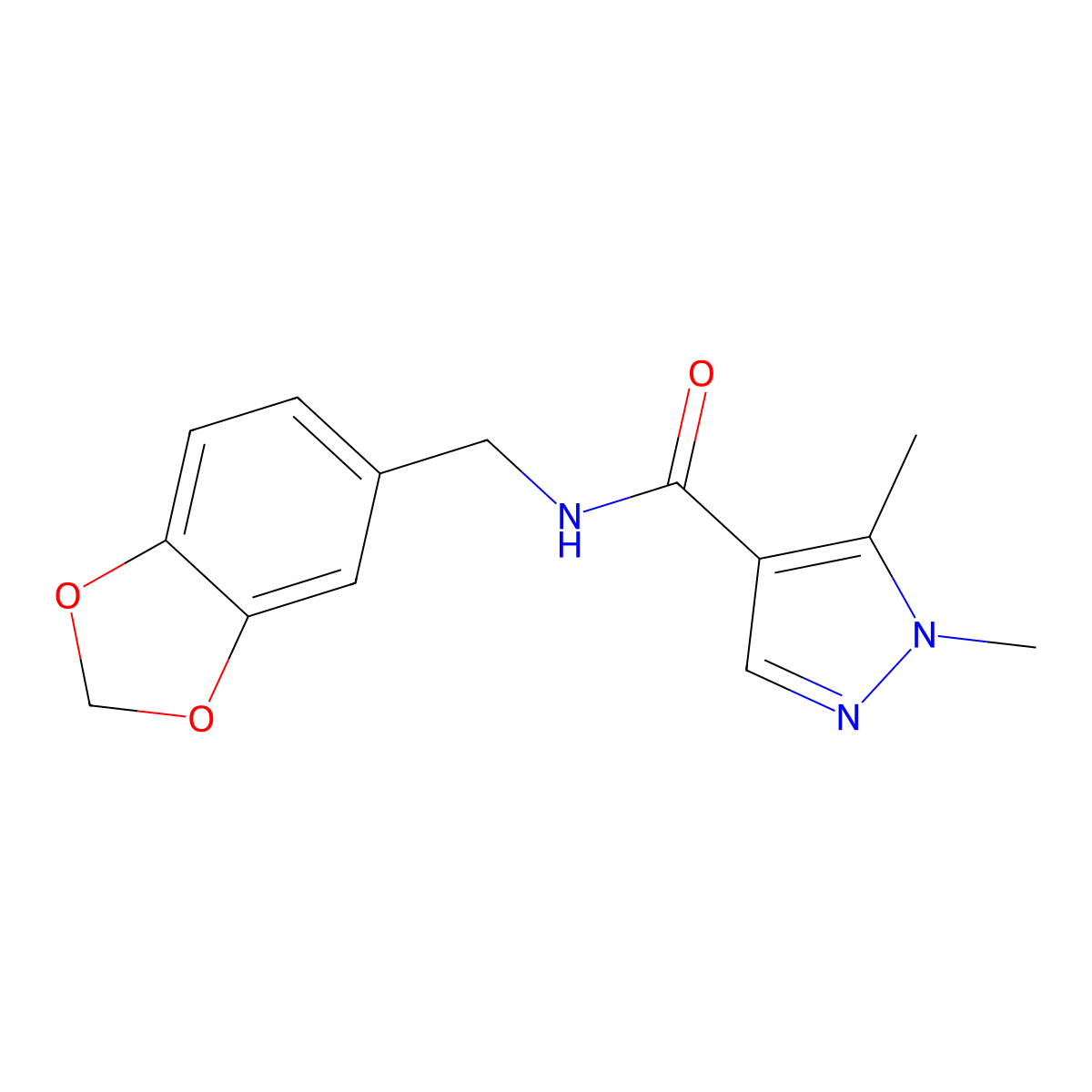 N-(1,3-benzodioxol-5-ylmethyl)-1,5-dimethylpyrazole-4-carboxamide molecular structure, CAS 514854-88-7