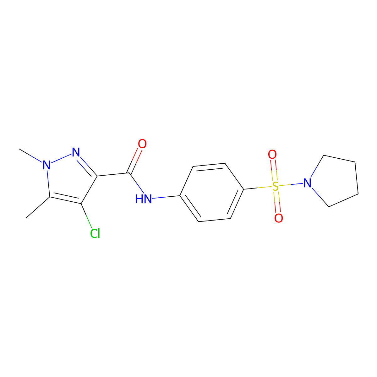 4-chloro-1,5-dimethyl-N-(4-pyrrolidin-1-ylsulfonylphenyl)pyrazole-3-carboxamide molecular structure, CAS 514854-90-1