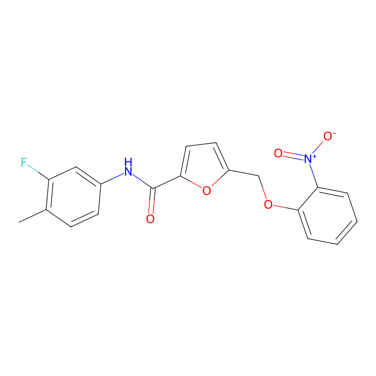 N-(3-fluoro-4-methylphenyl)-5-({2-nitrophenoxy}methyl)-2-furamide molecular structure, CAS 514855-03-9