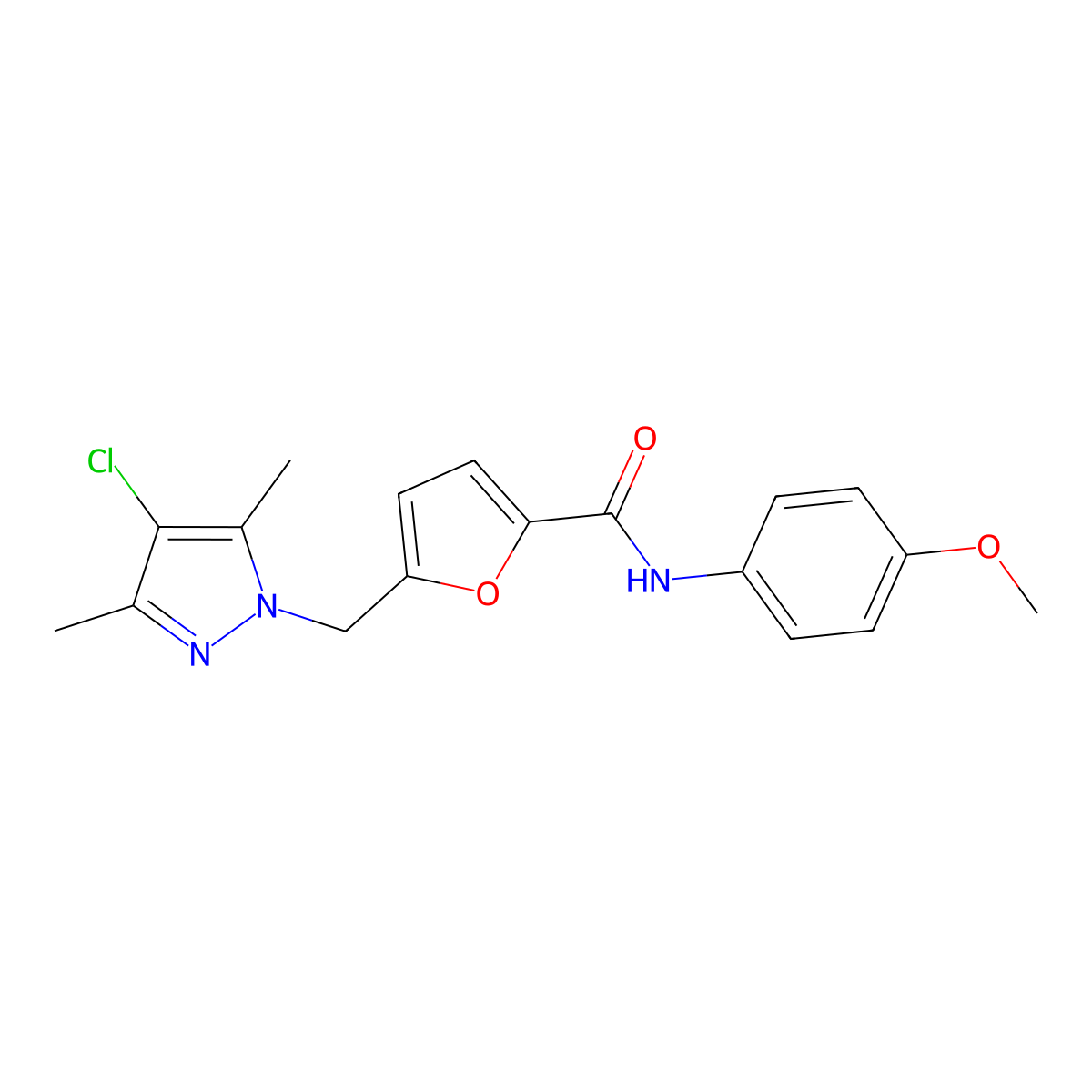 5-[(4-chloro-3,5-dimethylpyrazol-1-yl)methyl]-N-(4-methoxyphenyl)furan-2-carboxamide molecular structure, CAS 514855-05-1