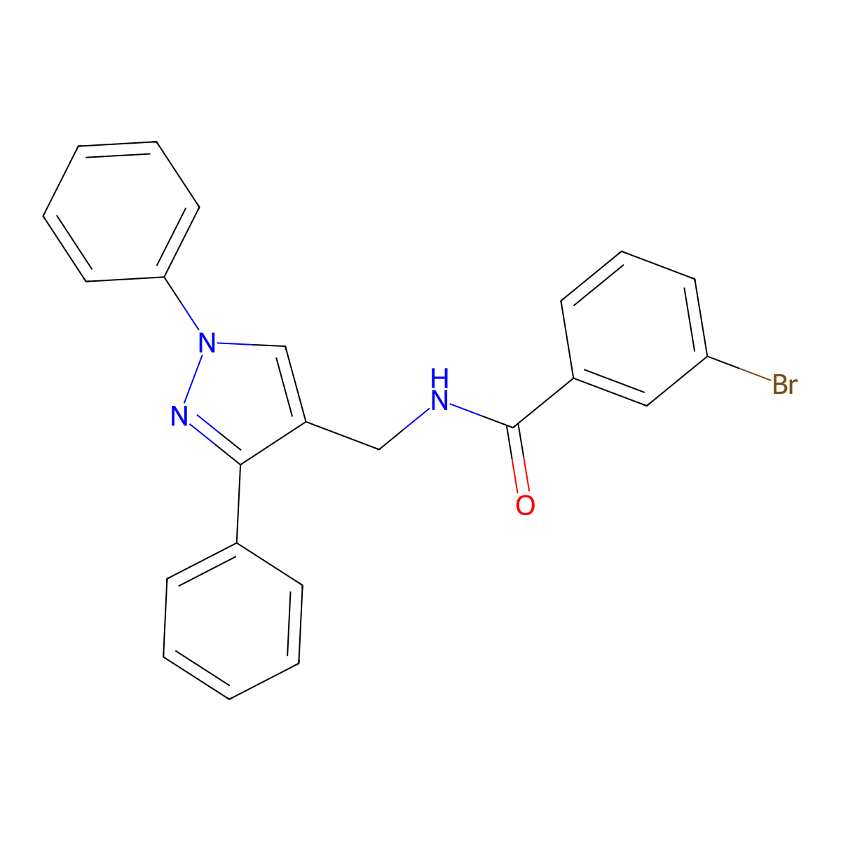 3-bromo-N-[(1,3-diphenylpyrazol-4-yl)methyl]benzamide molecular structure, CAS 514855-60-8